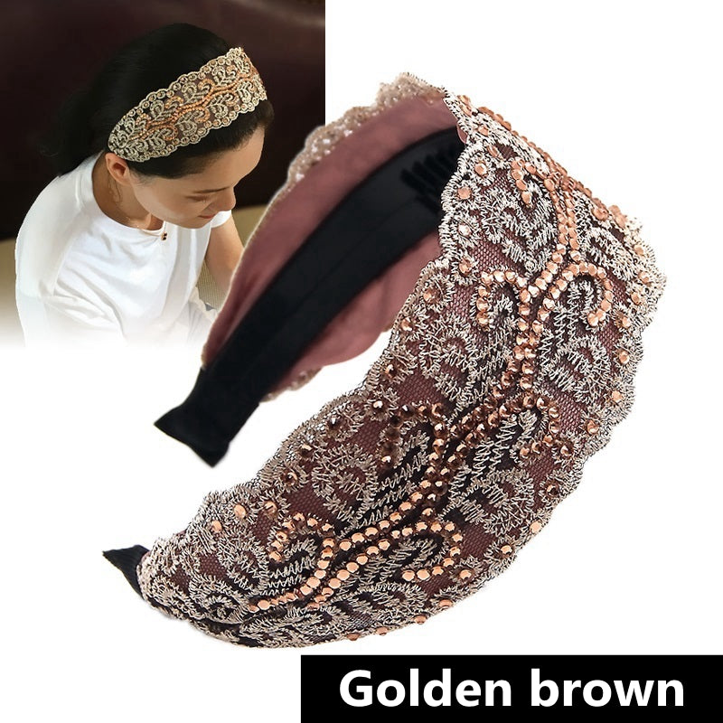 Women's Lace Rhinestone Hair Hoop - Wide Brim