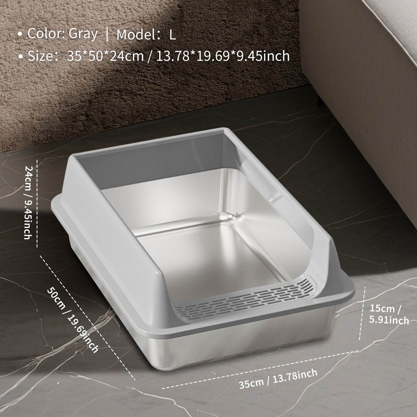 Stainless Steel Cat Litter Box - Large & Durable Pet Furniture