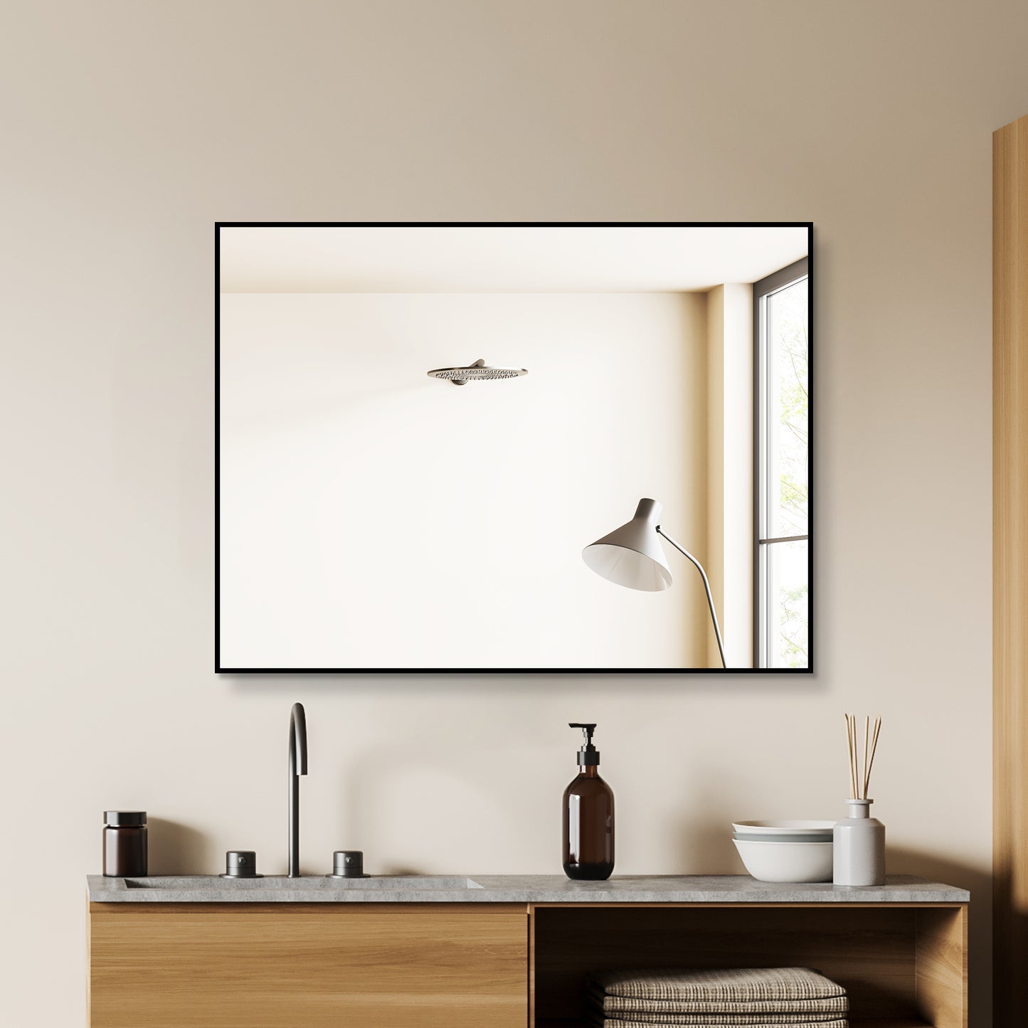 24x32 Inch Black Aluminum Framed Bathroom Mirror - HD Copper-Free Glass