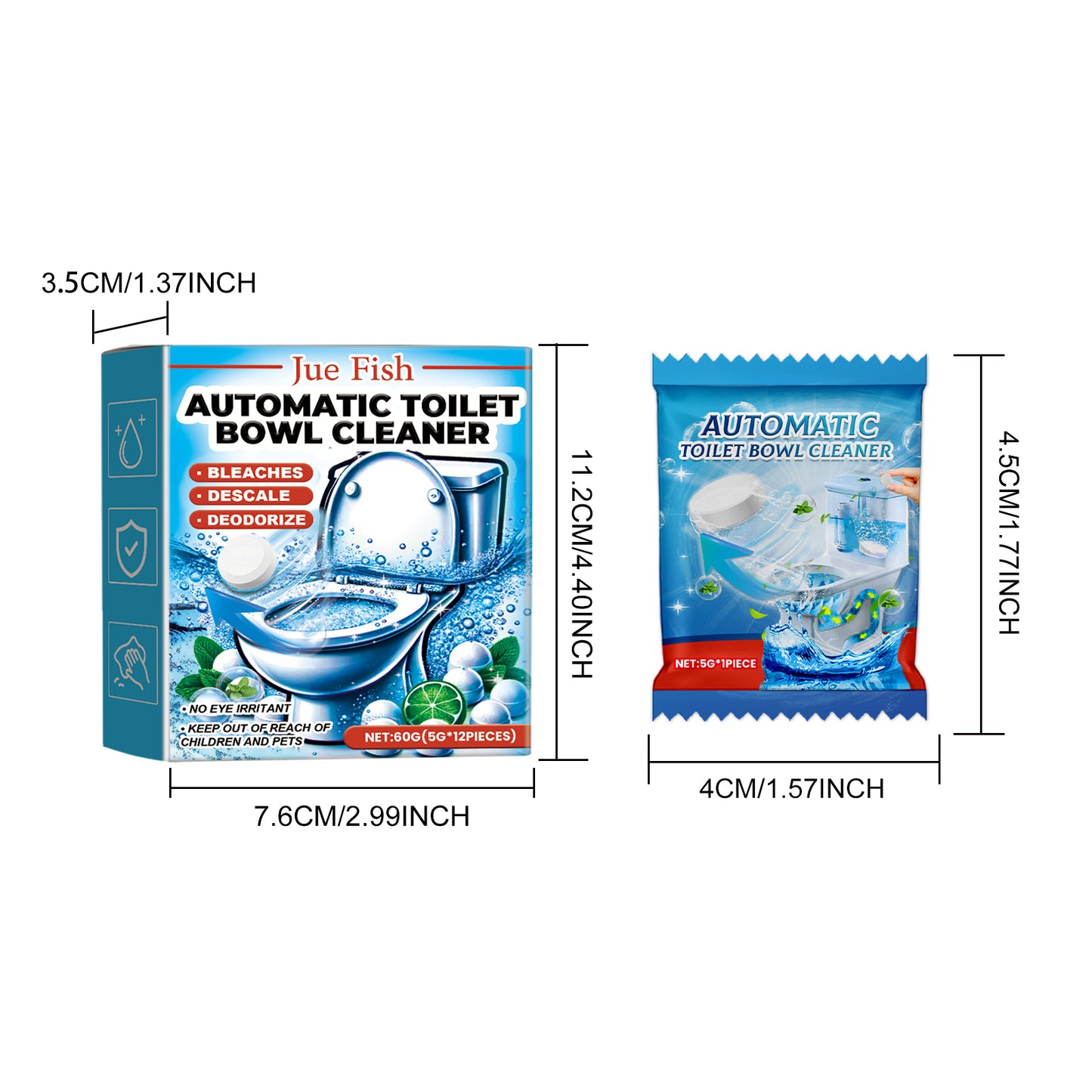 Automatic Toilet Cleaning Effervescent Tablets - 60g, 1 Box