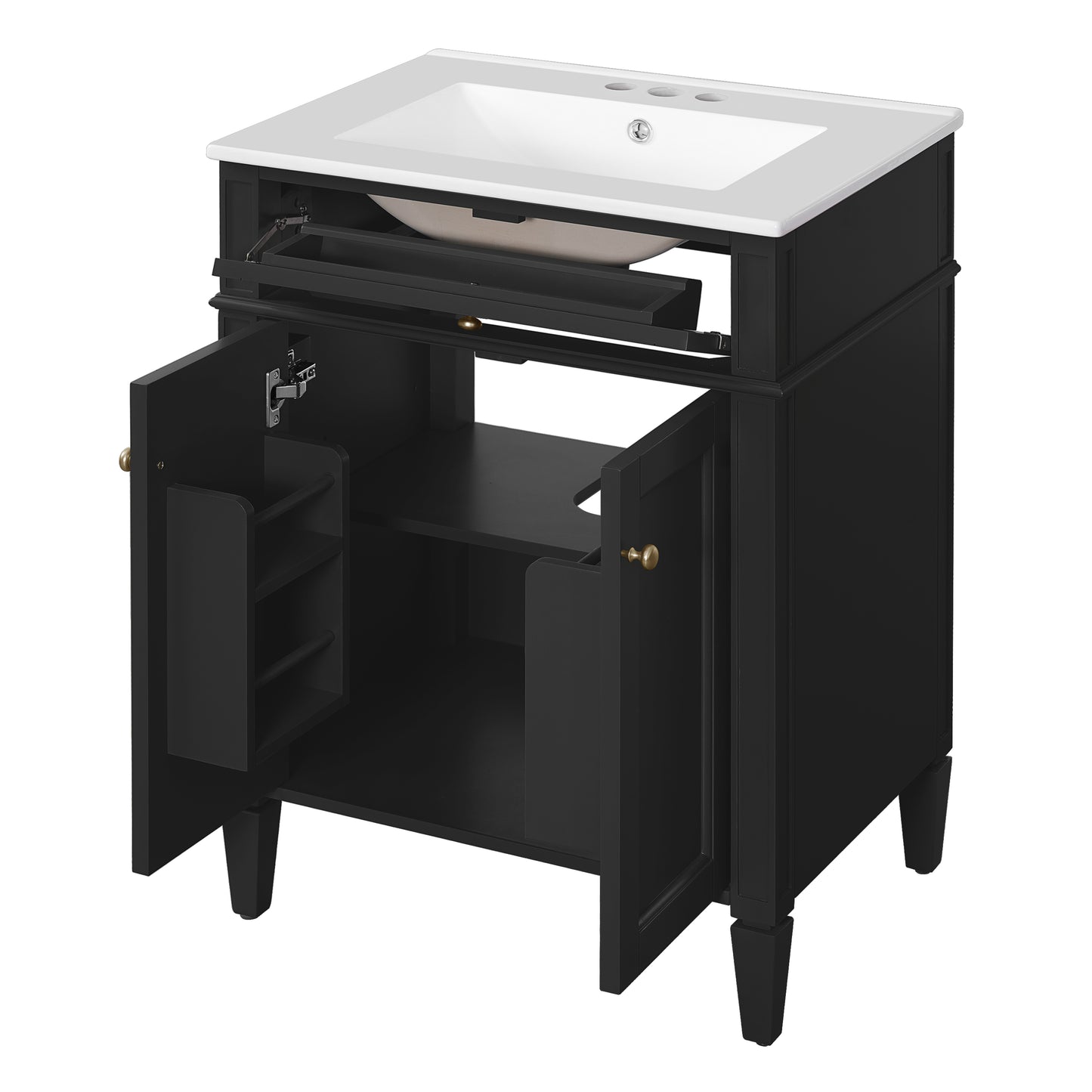 24" Black Bathroom Vanity with Soft-Close Doors & Storage