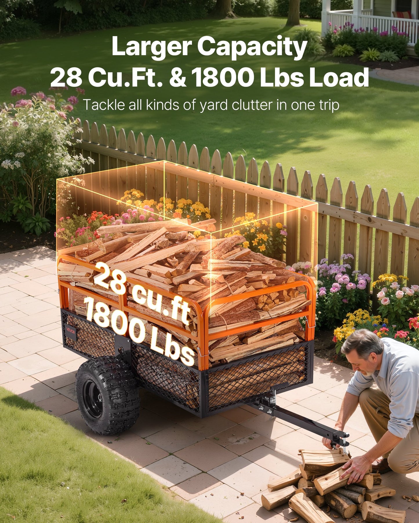 1800 Lb Capacity Tow-Behind Steel Garden Trailer with 28 Cu Ft Capacity