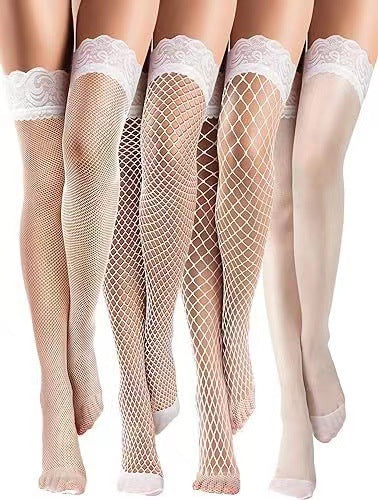 Plus Size Fishnet Stockings Mesh Tights - Non Slip Lace Thigh-Highs for Women