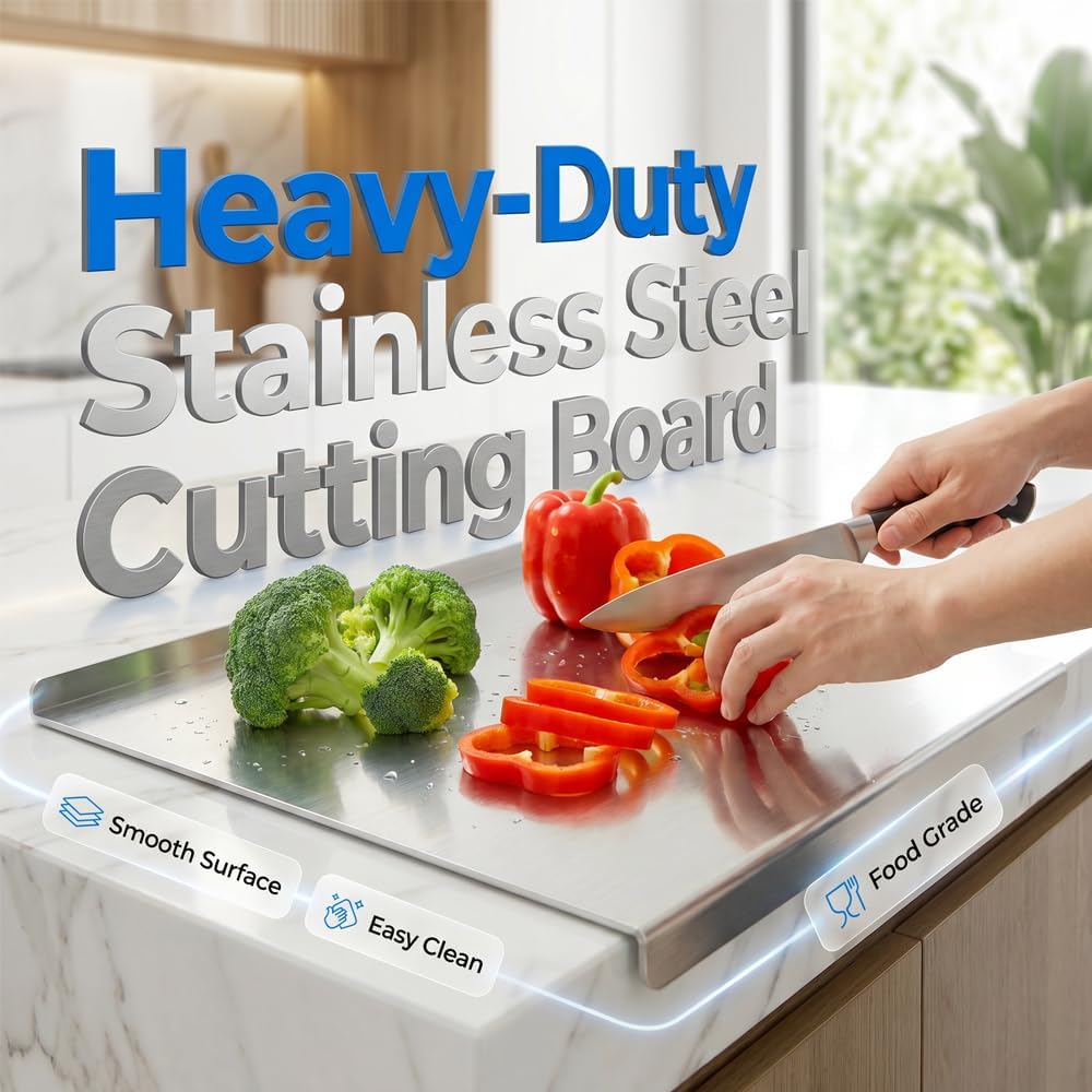 304 Stainless Steel Double-Edge Cutting Board - Non-Slip, Easy to Clean