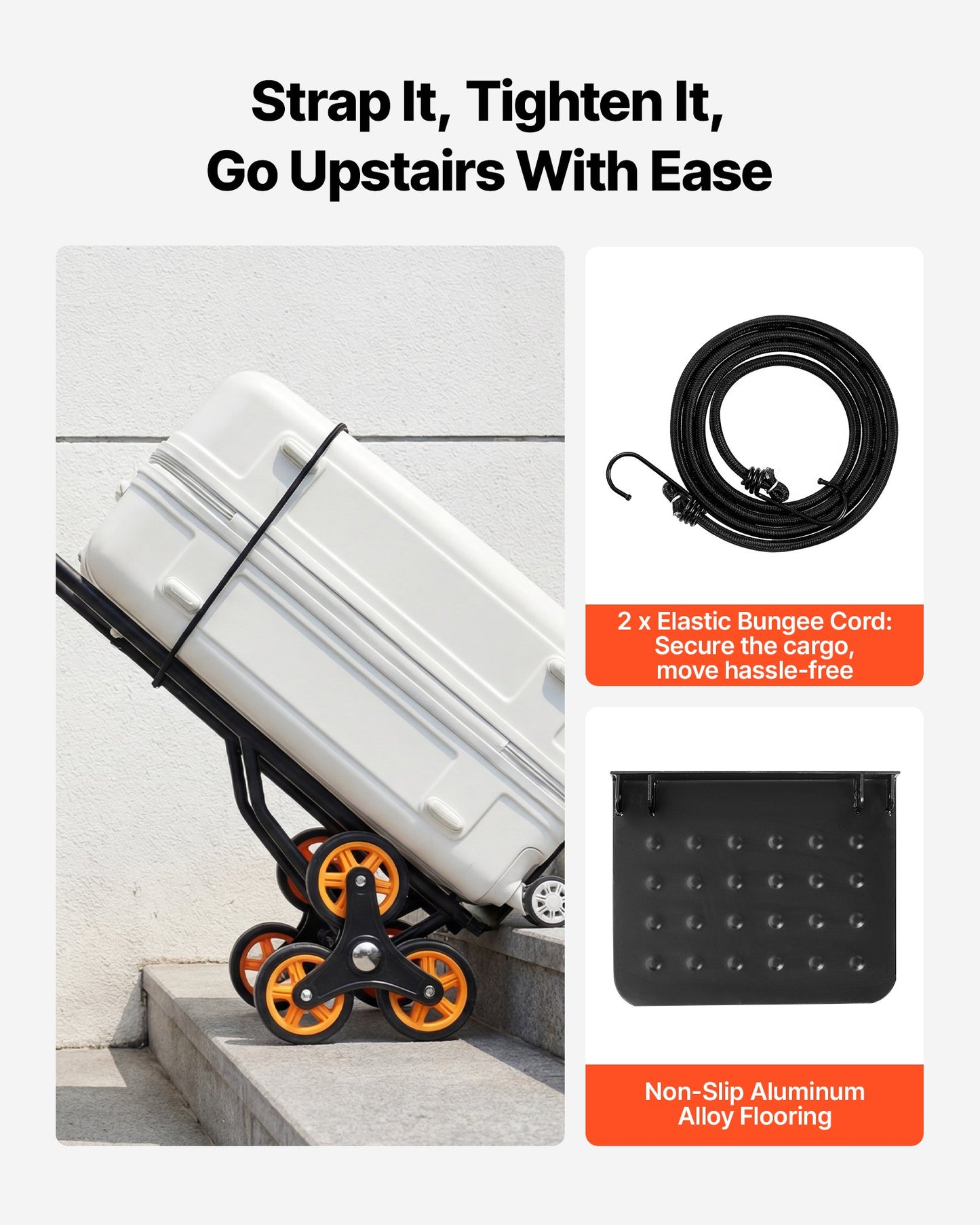 Heavy-Duty Stair Climbing Hand Truck with Folding Design & Bungee Cords - Black