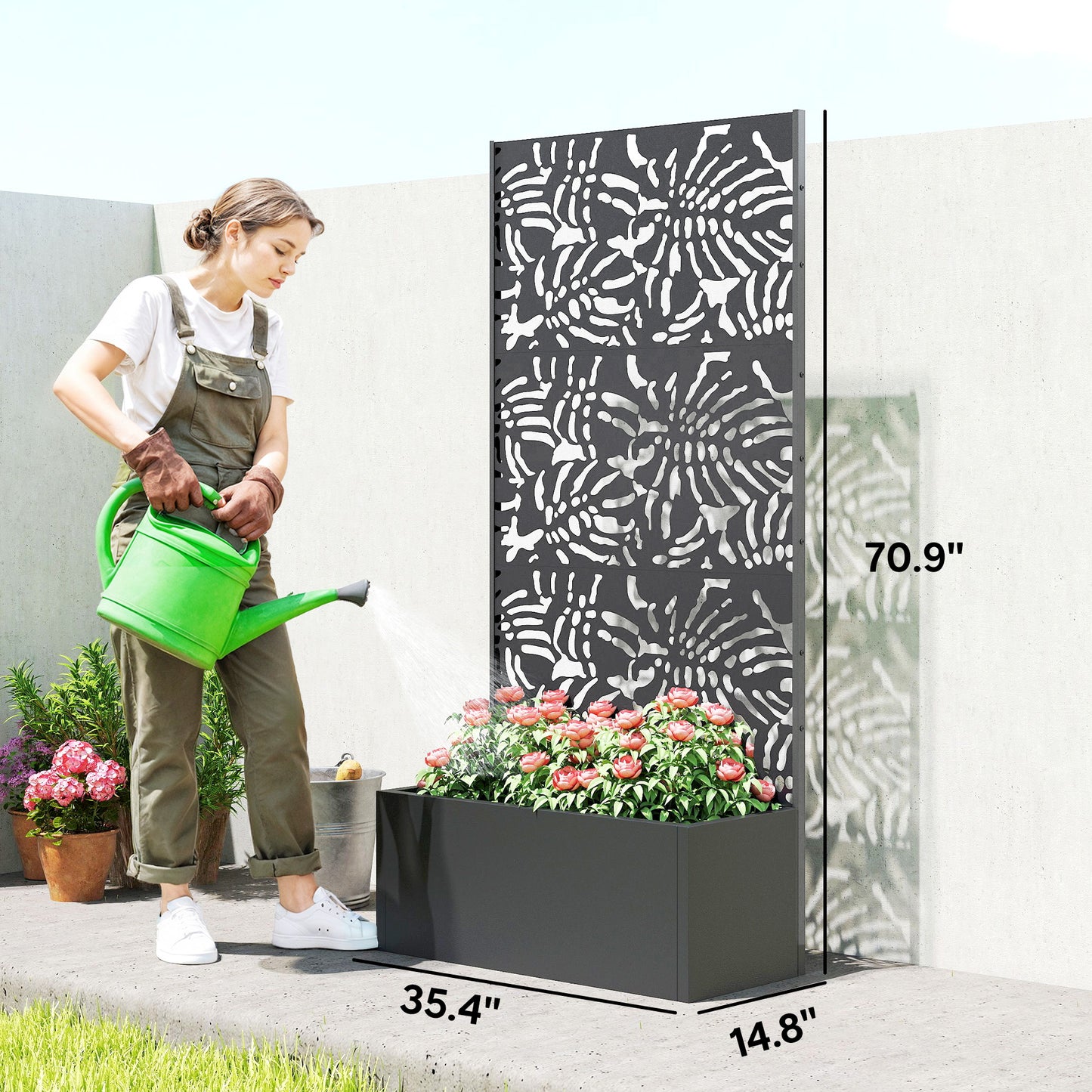 Black Metal Garden Planter Box with Trellis for Vertical Gardening