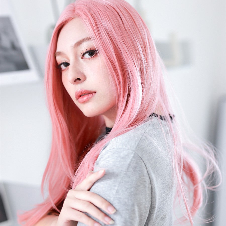 Pink Long Straight Cosplay Wig - 70cm Middle Bangs