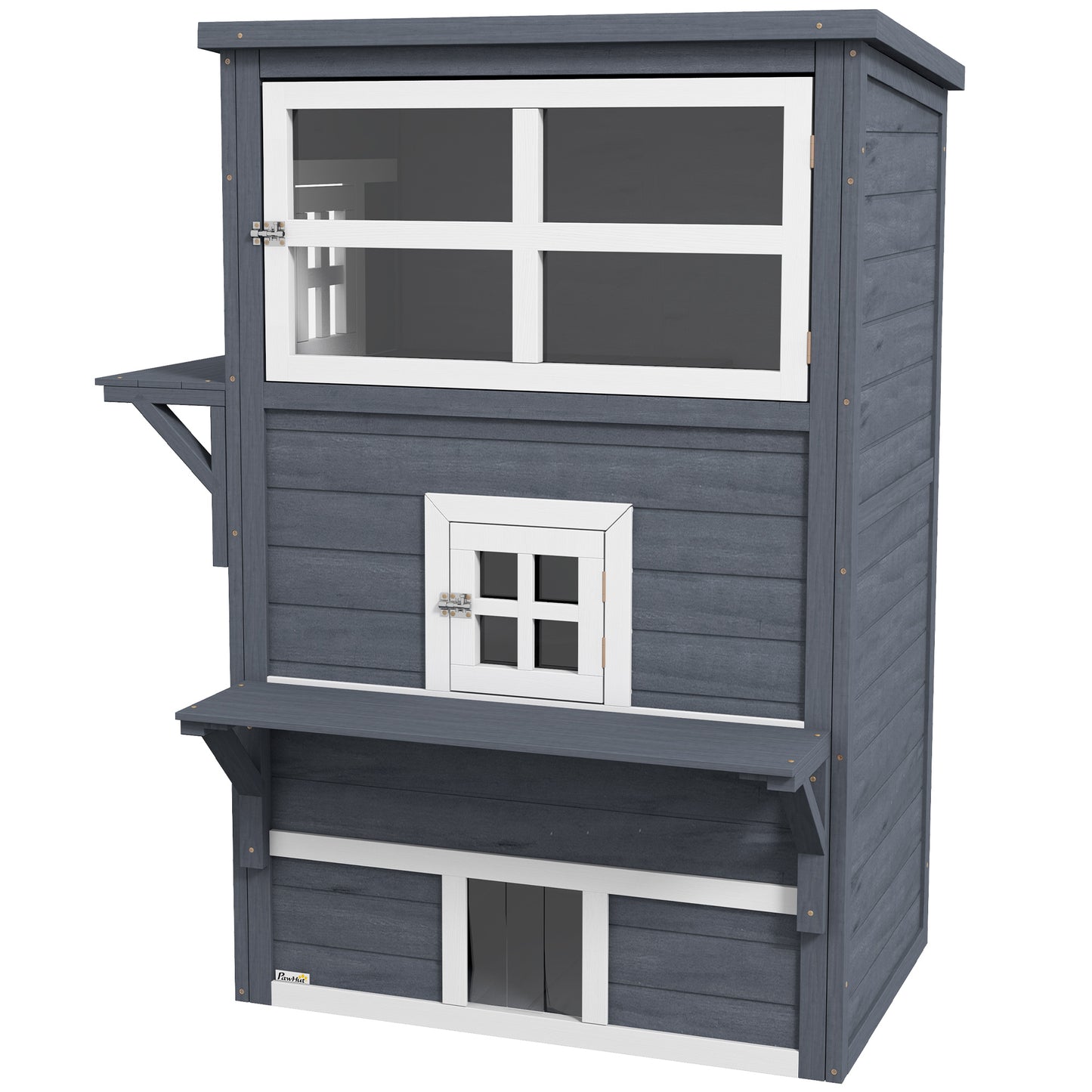 Outdoor 3-Tier Cat House Weather-Resistant Shelter with Escape Door - Dark Gray