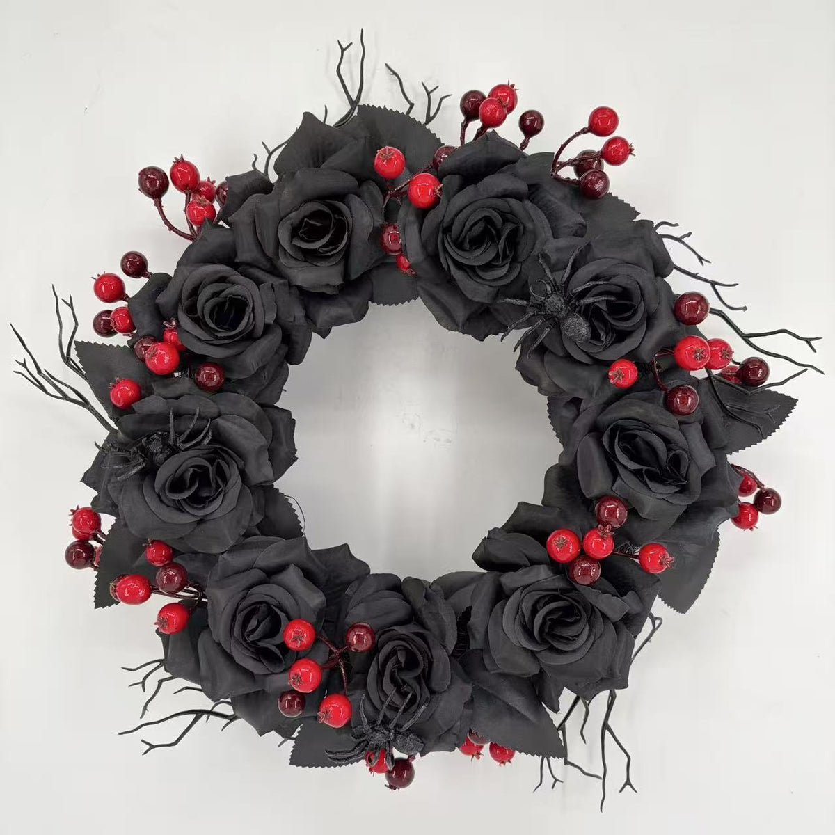 Halloween Wreath Decoration with Dried Branches and Roses - Handmade Festive Home Decor