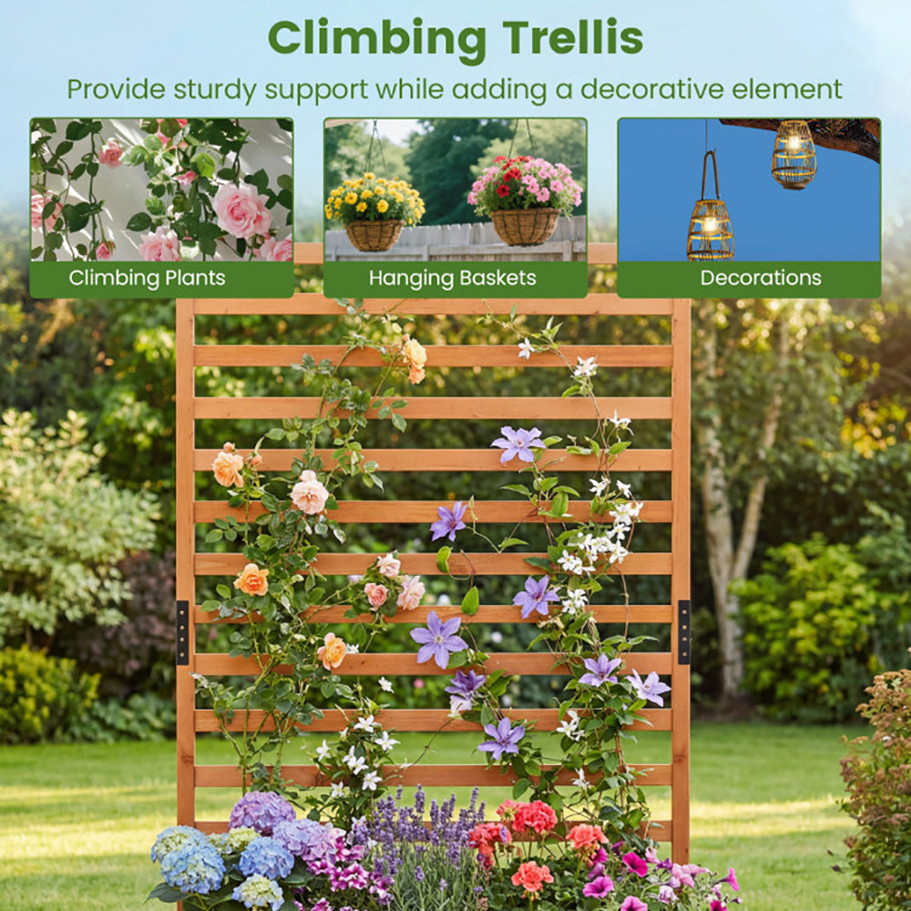 Wooden Raised Garden Bed with Trellis - 59 Inch Tall Planter Box