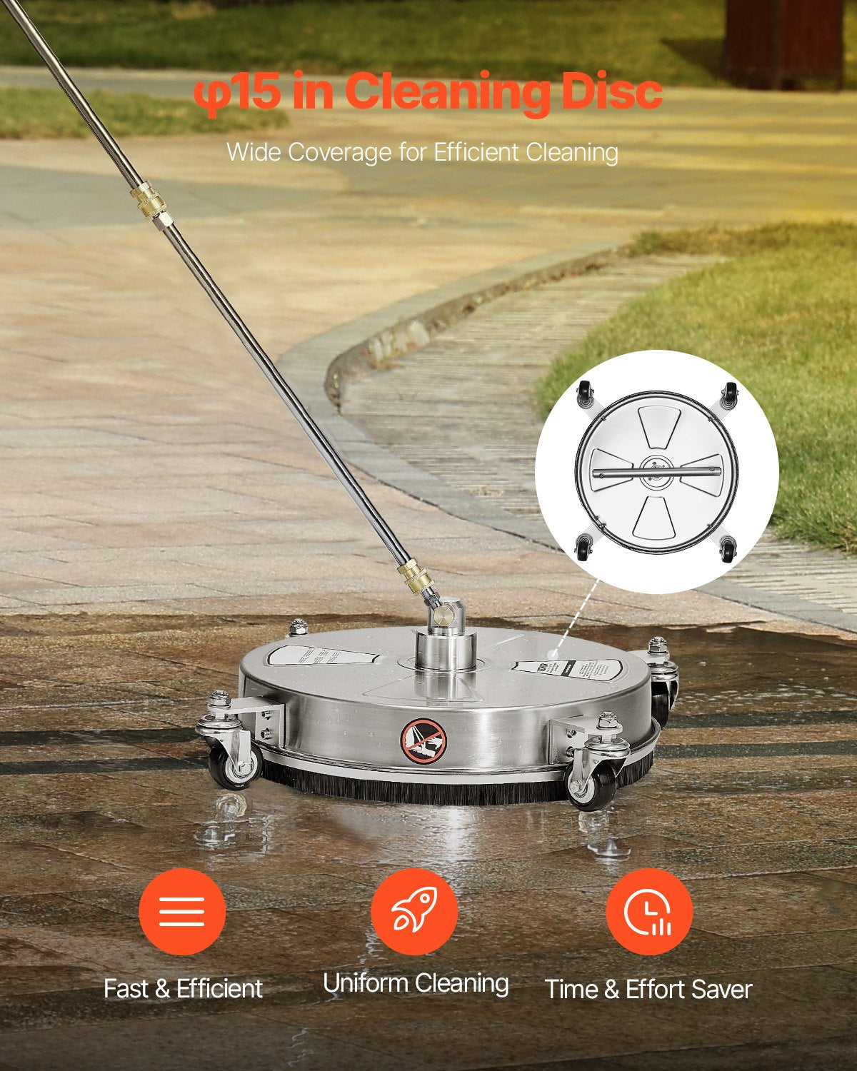 16.5-Inch Pressure Washer Surface Cleaner 4000 PSI Stainless Steel with 4 Wheels