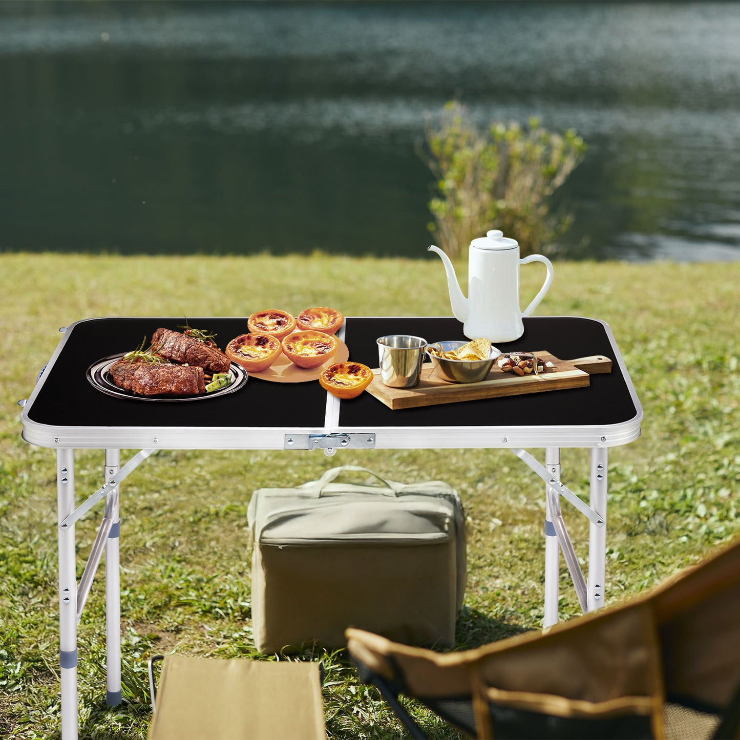 3ft Black Aluminum Alloy Folding Table - Outdoor Dining & Camping