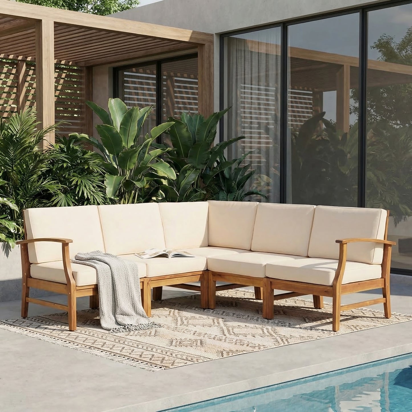 Perla 5-Piece Outdoor Sofa Set - Cream Acacia Wood