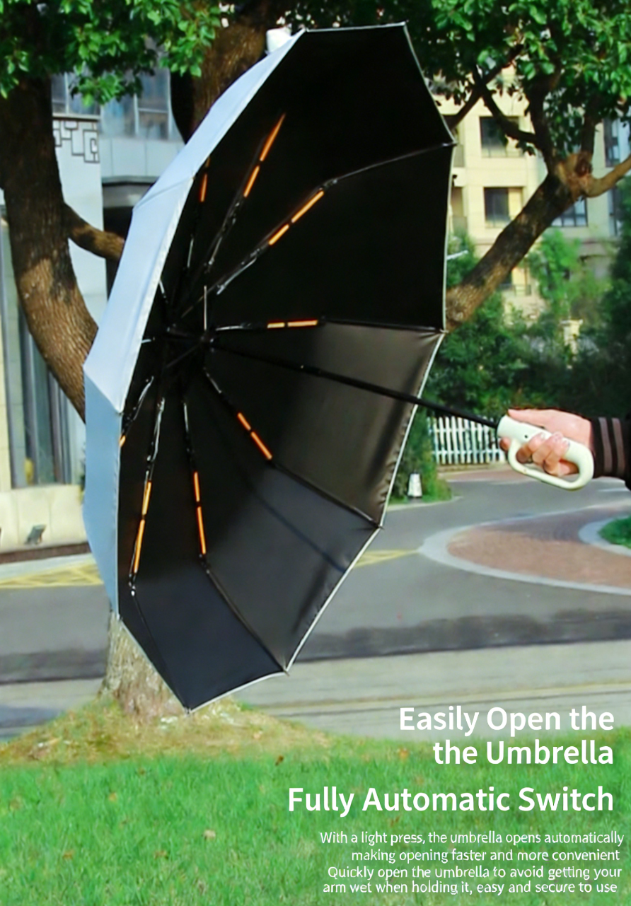 All-Weather 3-Fold Automatic Umbrella with Steel Ribs - Blue