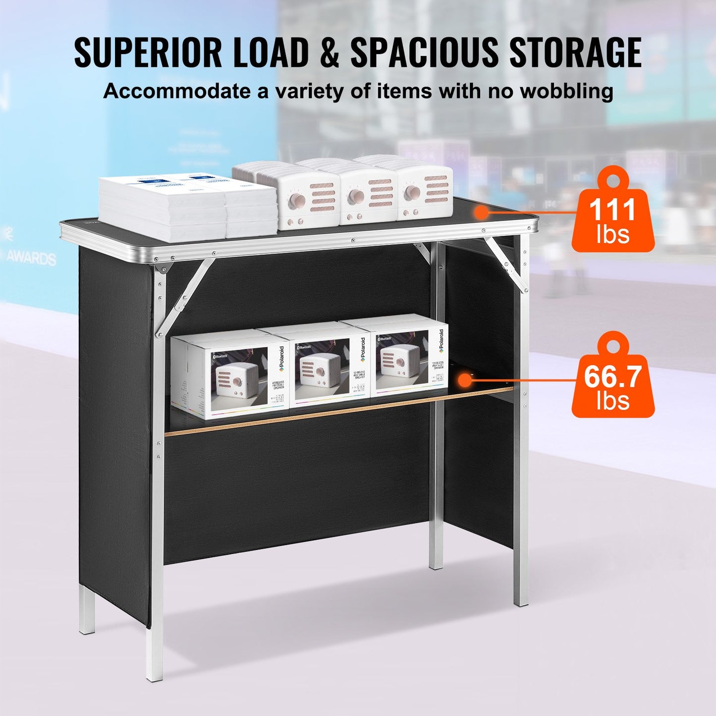 Folding Portable Bar Table with Carrying Case - Black