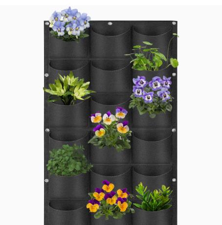 Vertical Wall-Mounted Planting Bag with 18 Pockets - Garden Storage Bag, Black 50x100cm