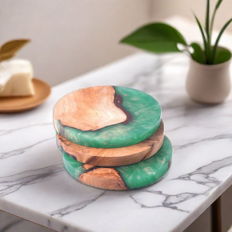 Heat Insulation Resin Coasters Set for Home & Kitchen - Round & Square Styles