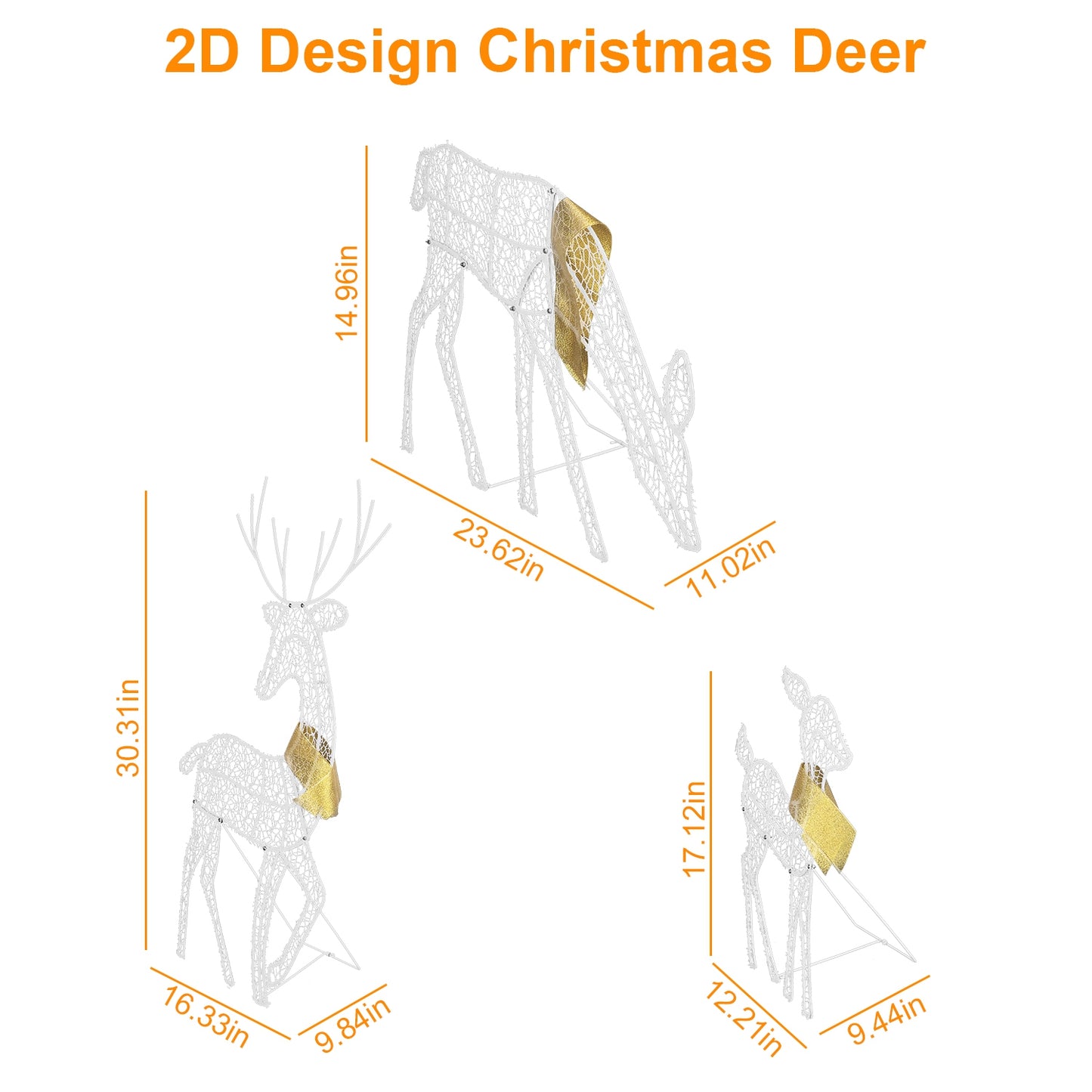 3 Sets of Lighted 2D Reindeer Family Christmas Decoration