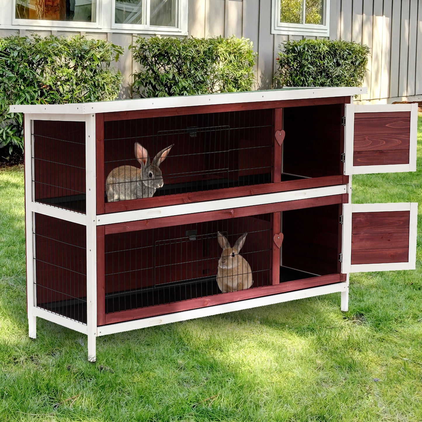 Weatherproof Wooden Rabbit Hutch with Enclosed Run and Pull-Out Trays - 54 Inches
