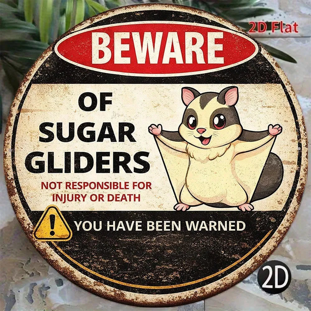 Cute Sugar Glider Warning Sign - 8x8 Inch Retro Plaque