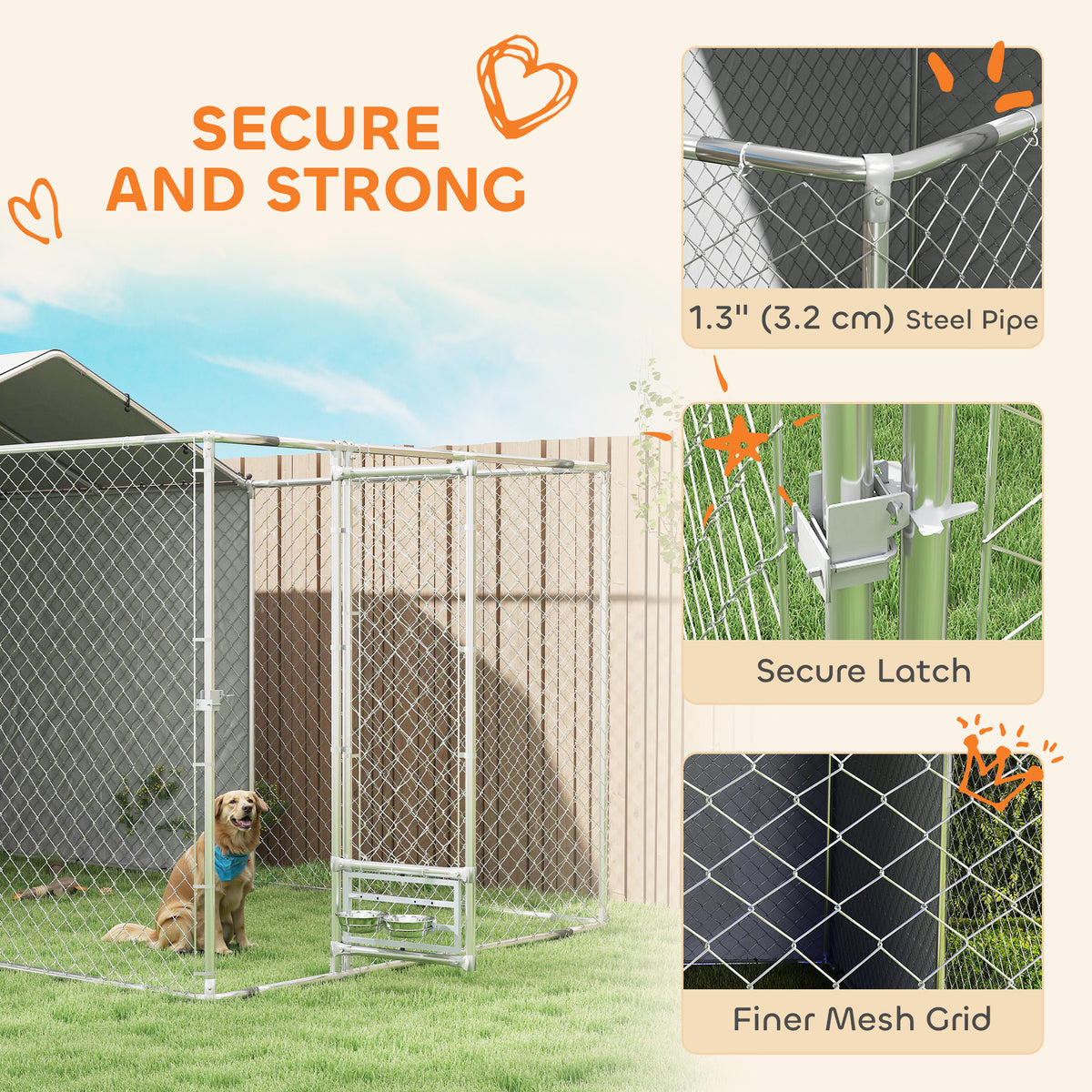 Large Outdoor Dog Kennel with Galvanized Chain Link & Waterproof Cover - Suitable for Medium to Large Dogs