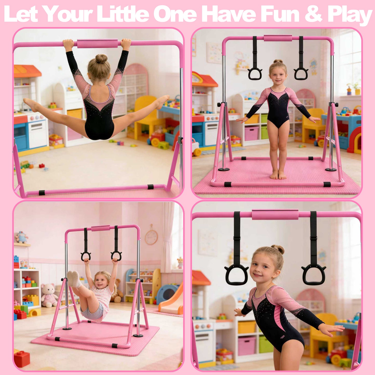 Adjustable Height Gymnastics Training Bar for Kids - Pink