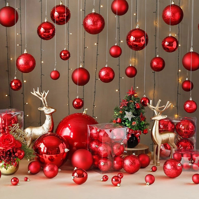 Christmas Decoration Red Ball Set - Electroplated Plastic Ornaments for Tree Atmosphere