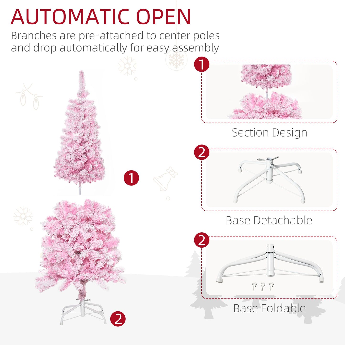 5 FT Pink Snow Flocked Artificial Christmas Tree - Auto Open