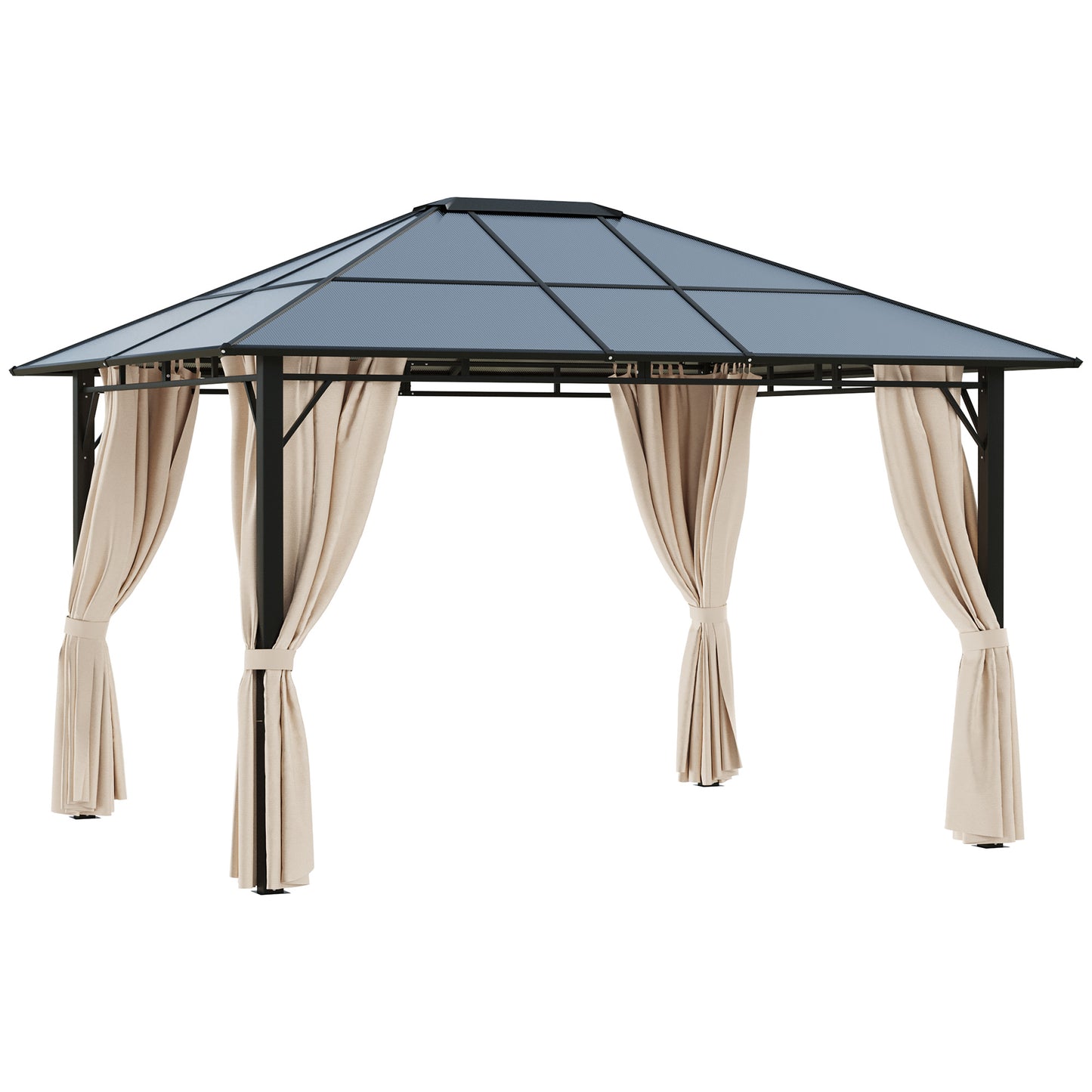 10' x 12' Hardtop Gazebo with Polycarbonate Roof - Dark Brown & Off-White