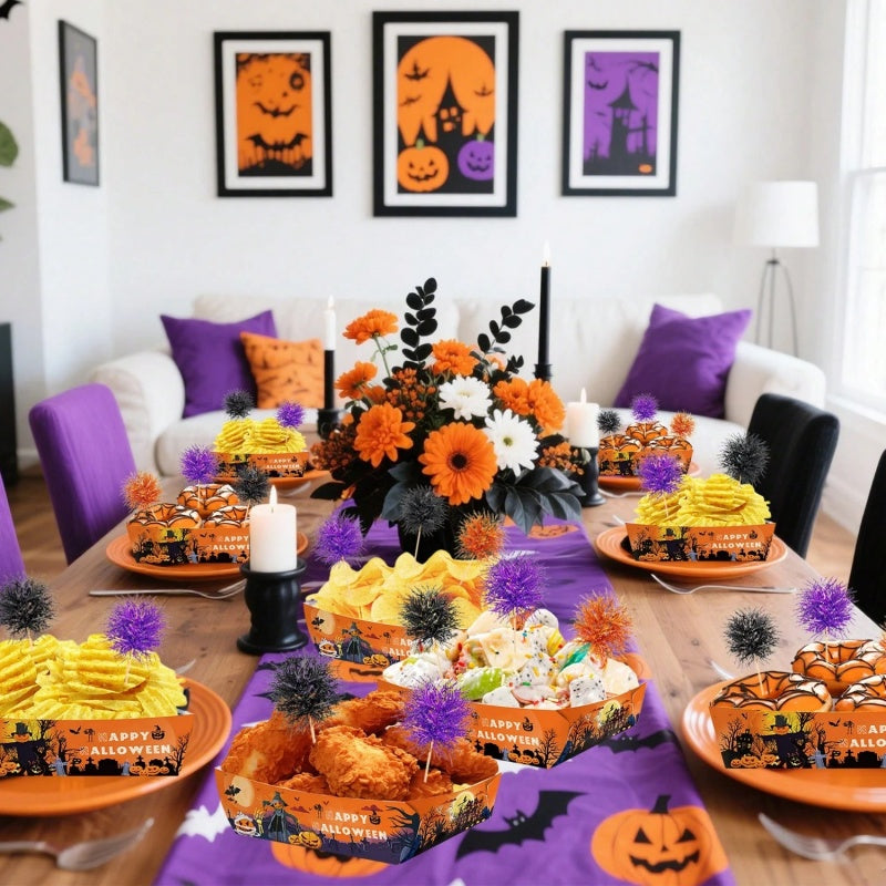 12 Pack Halloween Disposable Serving Trays with Foil Frill