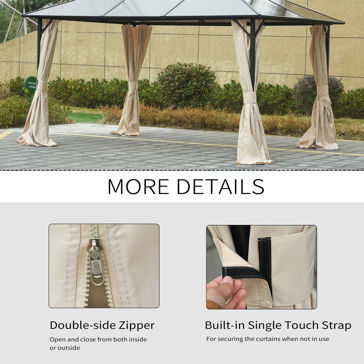 9.84' x 9.84' Gazebo Sidewall Set with Hooks & C-Rings - Beige