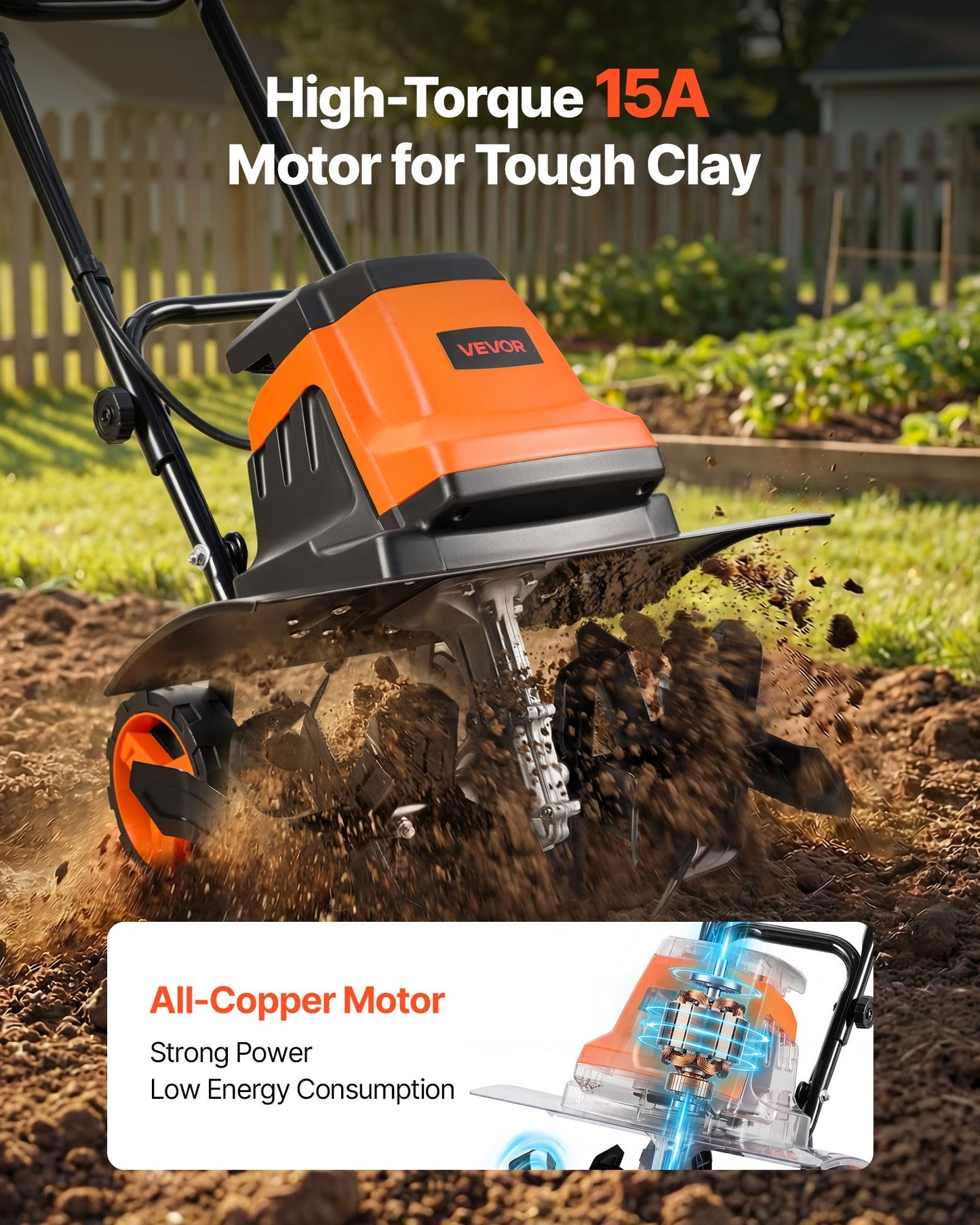 Electric Garden Tiller 18-Inch Width 15-Amp Heavy-Duty Cultivator with Steel Tines