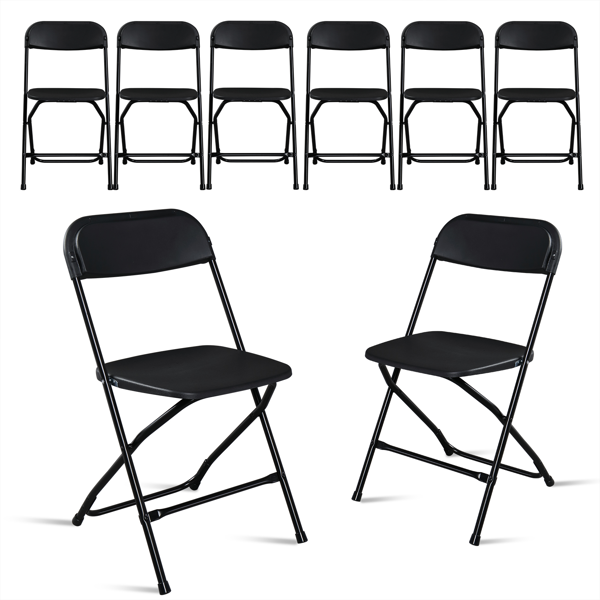 6-Pack Folding Plastic Garden Chairs - Heavy-Duty, Black