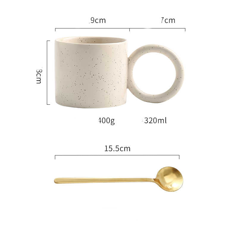Ceramic Coffee Mug with Spoon & Coaster - Nordic Style, Multiple Colors
