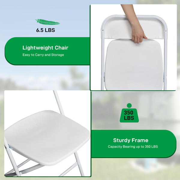 6-Pack White Plastic Folding Chairs - Sturdy & Lightweight