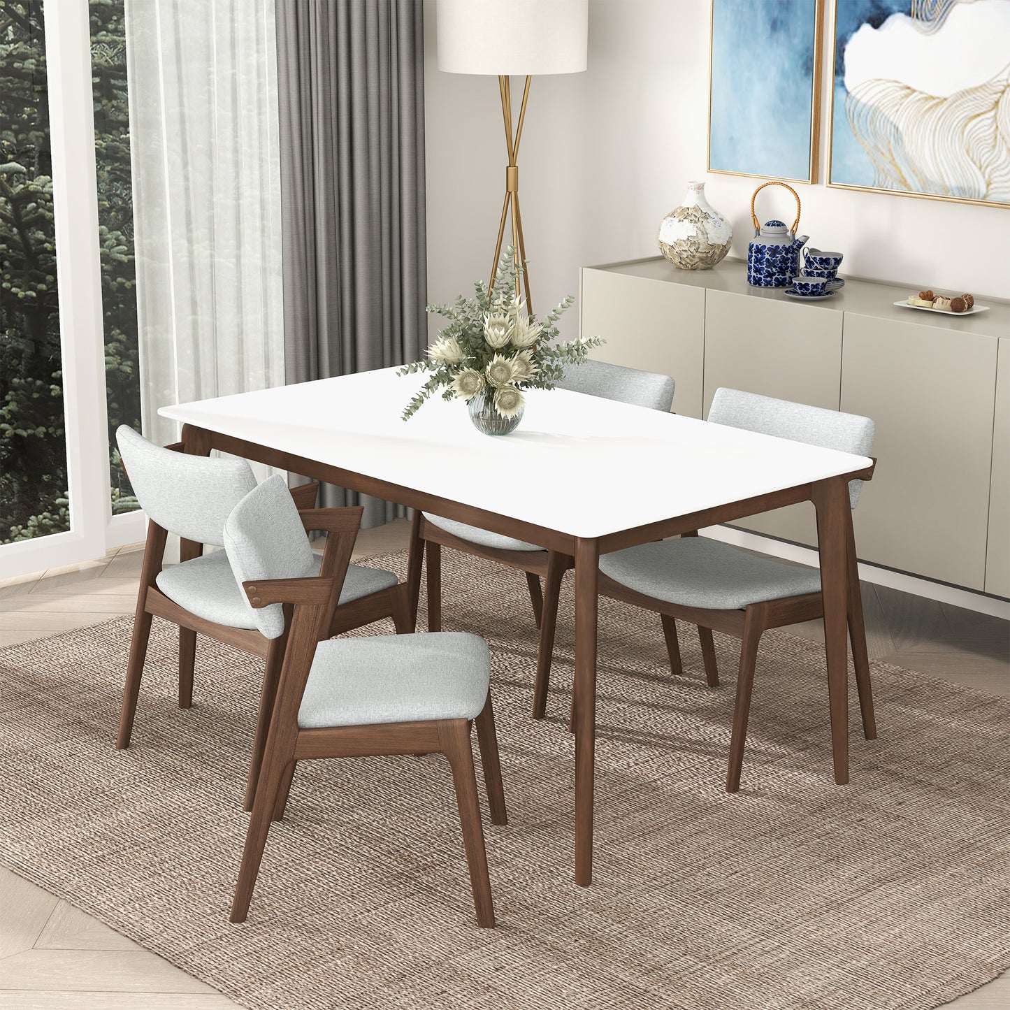 Lindsey Mid-Century Modern Solid Wood Dining Table With White Top And