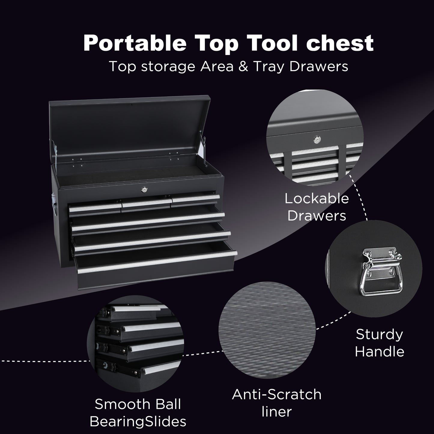 8-Drawer Metal Tool Storage Cabinet with Detachable Top Toolbox and Lockable Wheels