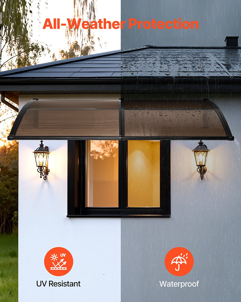 Outdoor Door Awning 38x78 Inches Polycarbonate Weatherproof Canopy with Metal Bracket