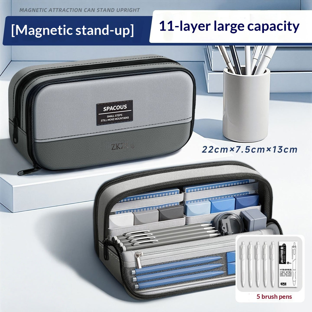 Large Capacity Magnetic Pencil Case Unisex Storage Bag Office & School Supply