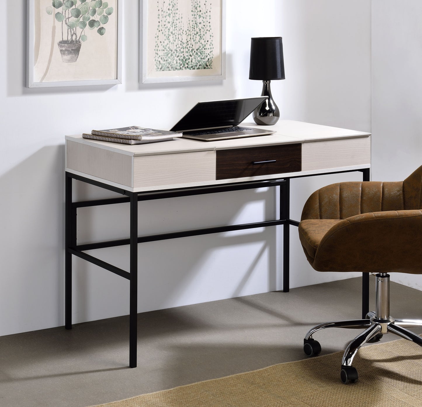 Writing Desk with USB Port - Natural & Black Finish