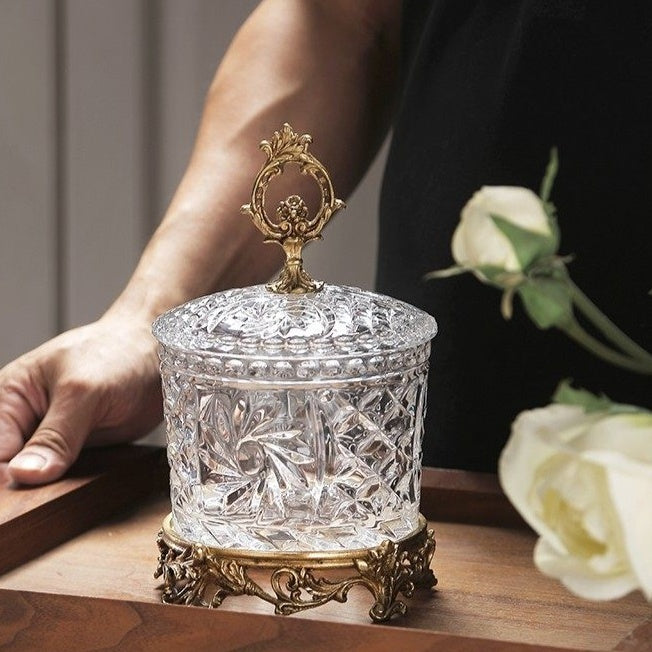French-Style Crystal Glass and Brass Candy Jar - Transparent Kitchen Storage