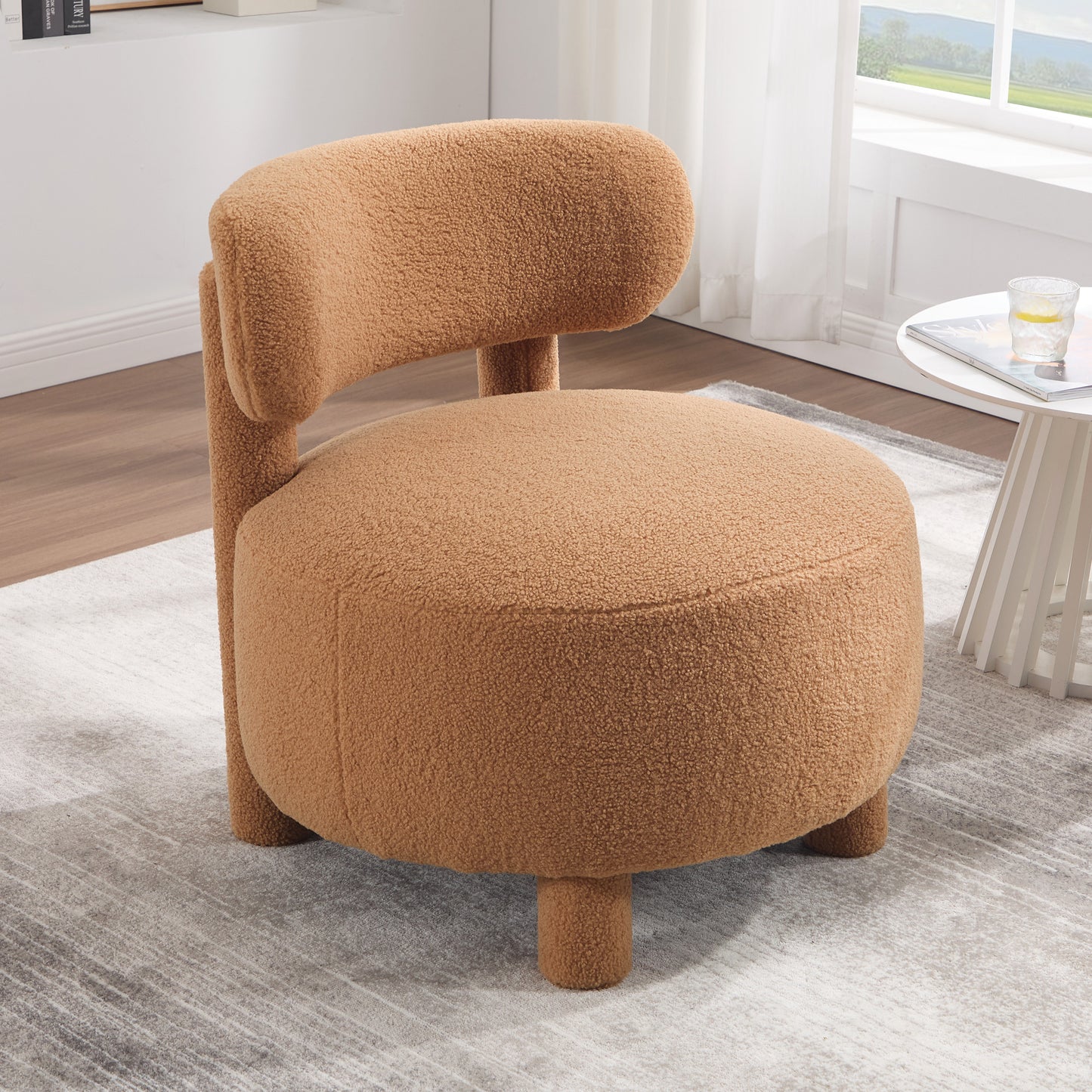 Teddy Fabric Armless Accent Chair with Curved Backrest - Khaki