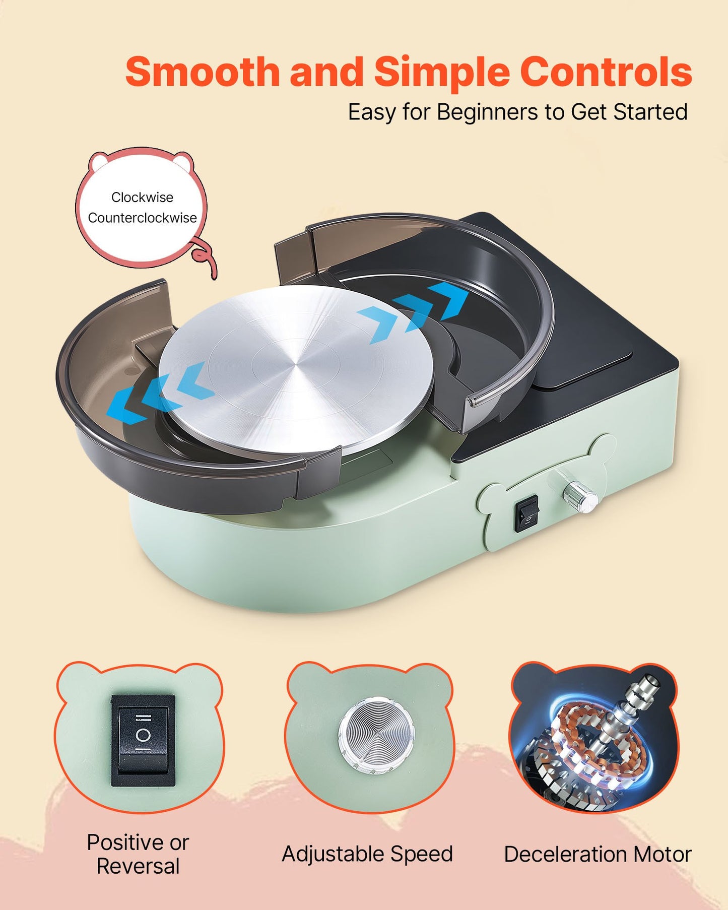 Mini Pottery Wheel 6 Inch Turntable for Clay Shaping Adjustable Speed Kids Adults