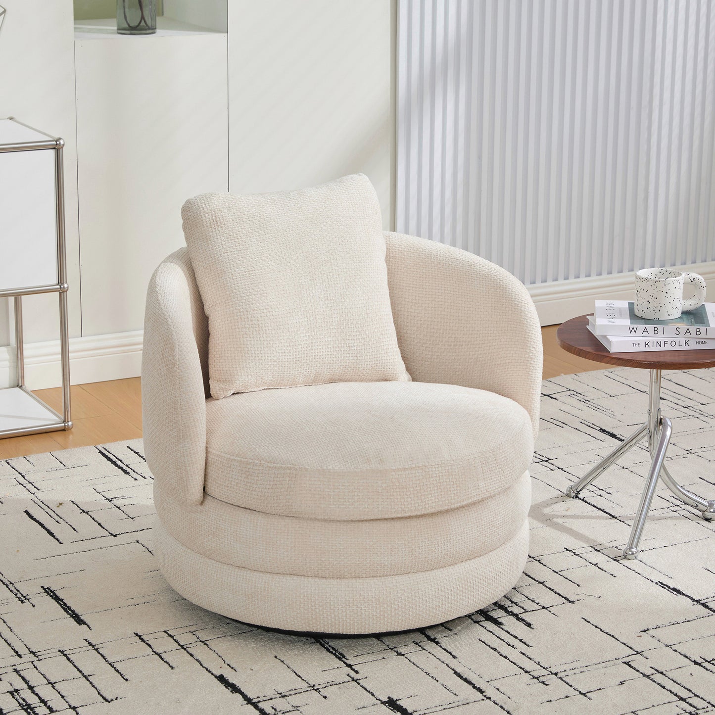 30" Modern Round 360° Swivel Barrel Accent Chair - Beige