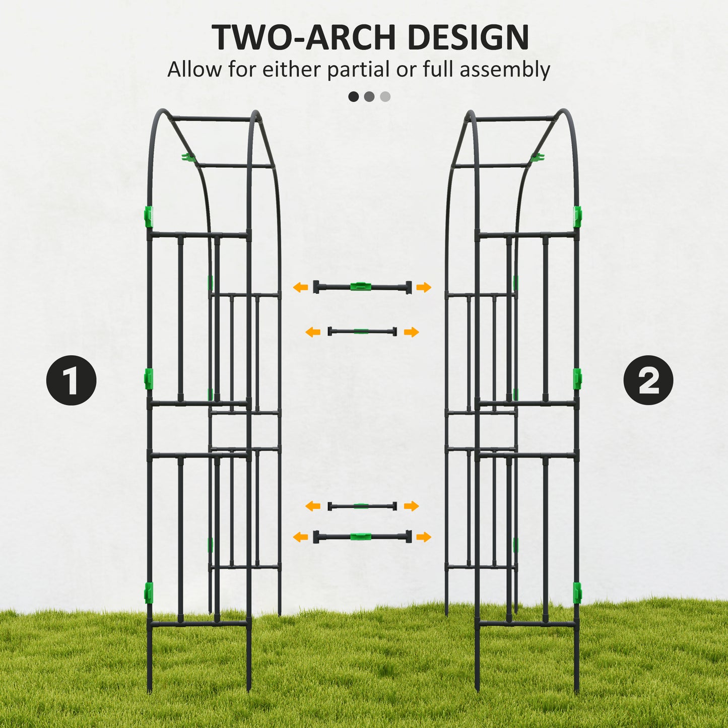 8 Ft Metal Garden Arch Trellis Support with Climbing Net for Vegetables and Climbing Plants - Black