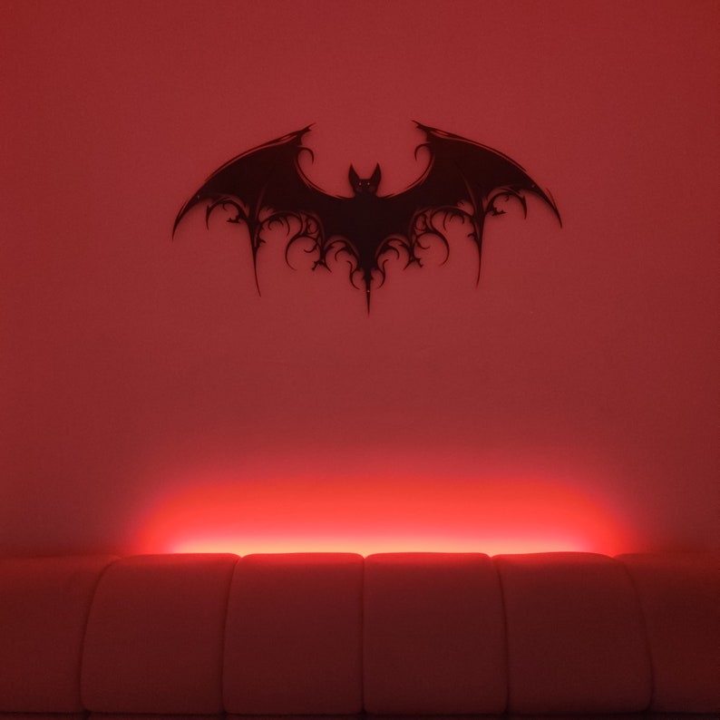Halloween Metal Bat Wall Art - Iron Decor for Home & Garden, 20x40cm Black