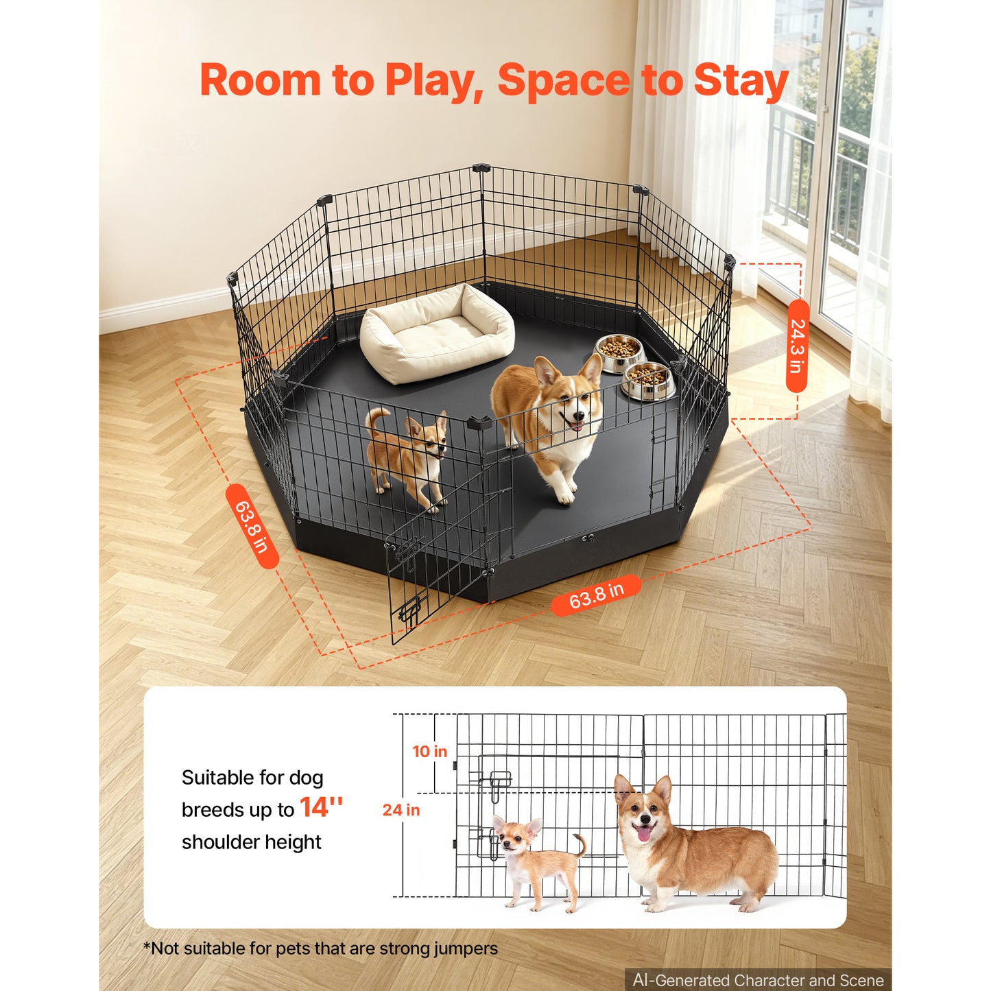 Heavy Duty Dog Playpen 24 Inch 8 Panels Indoor Outdoor Fence with Door and Bottom Pad