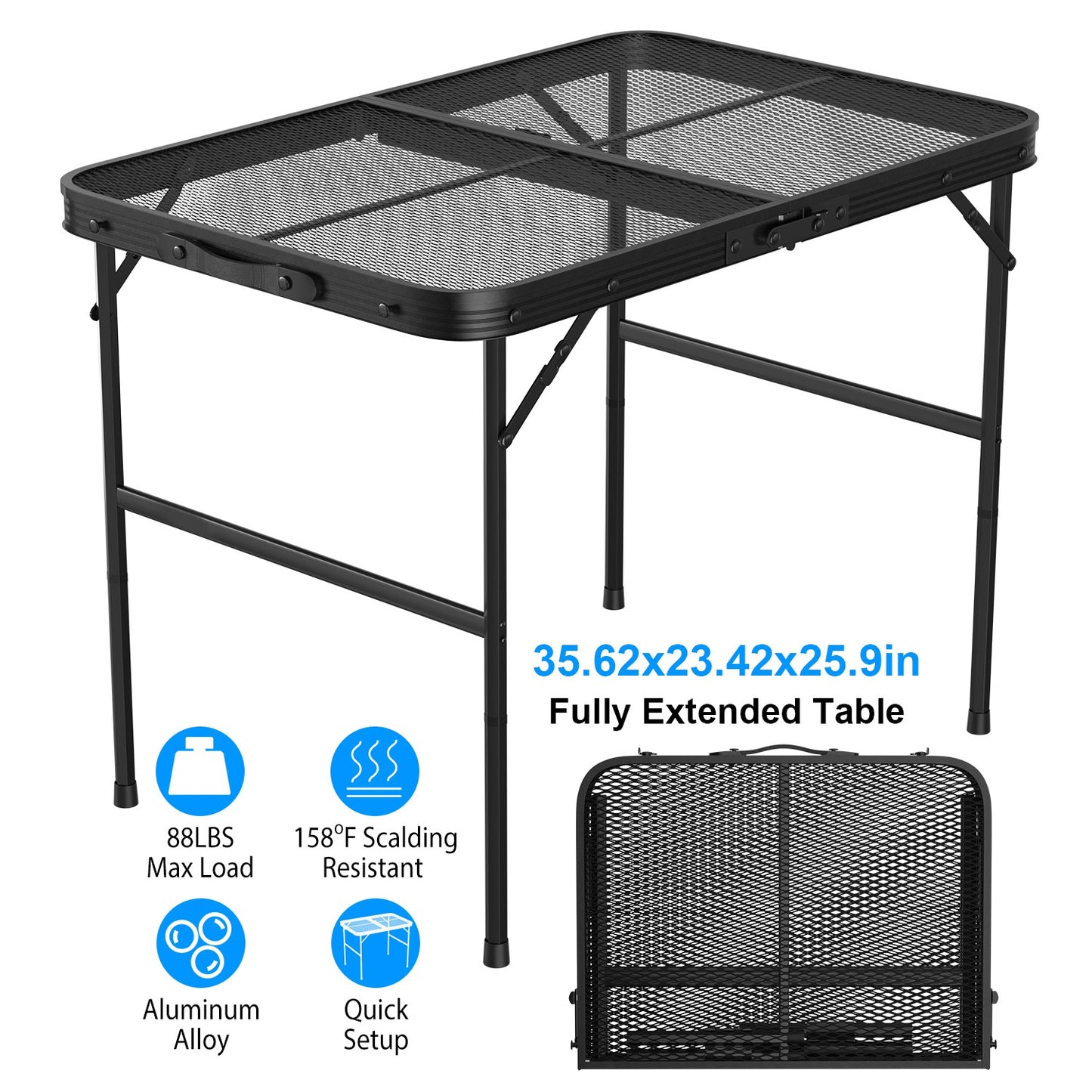 Foldable Camping Table - Adjustable Height, 88lbs Capacity