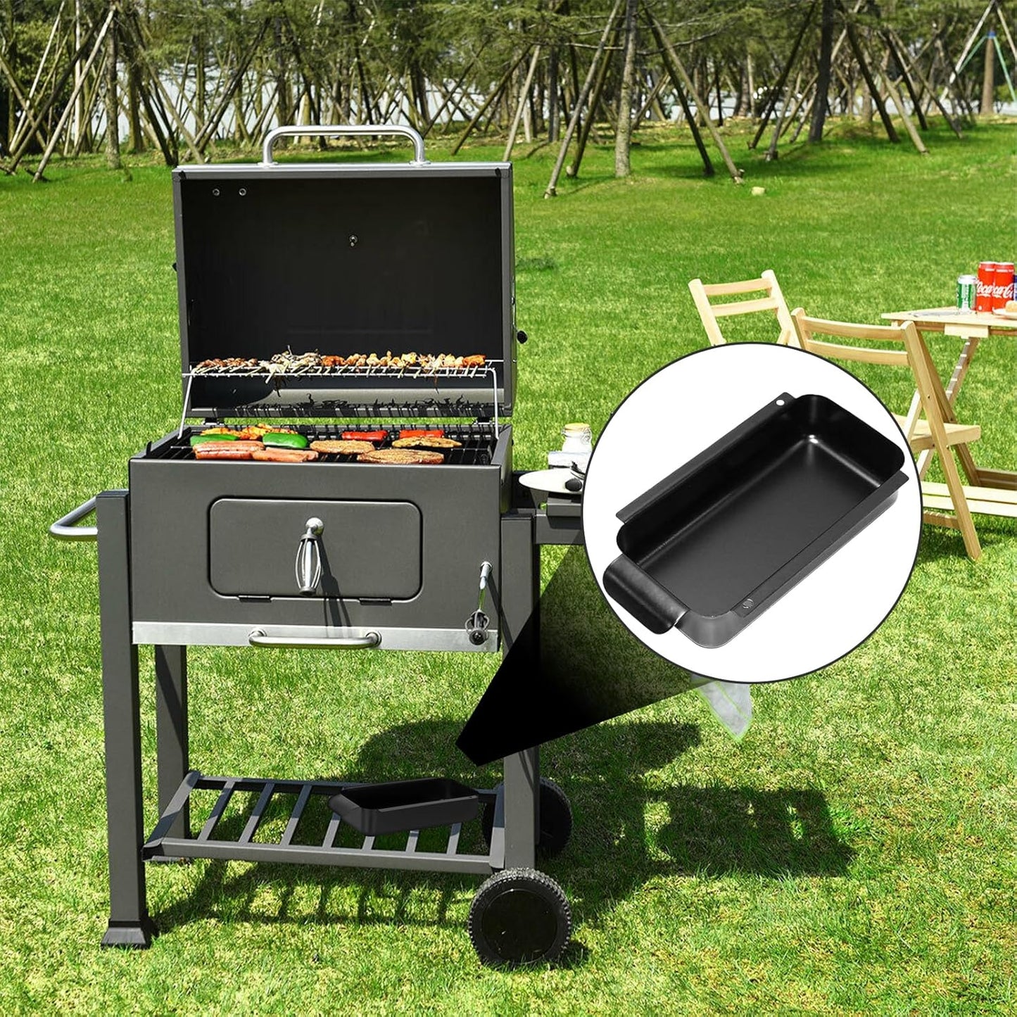 Grill Drip Pan - Black Steel Grease Catcher for Char-Broil Grills