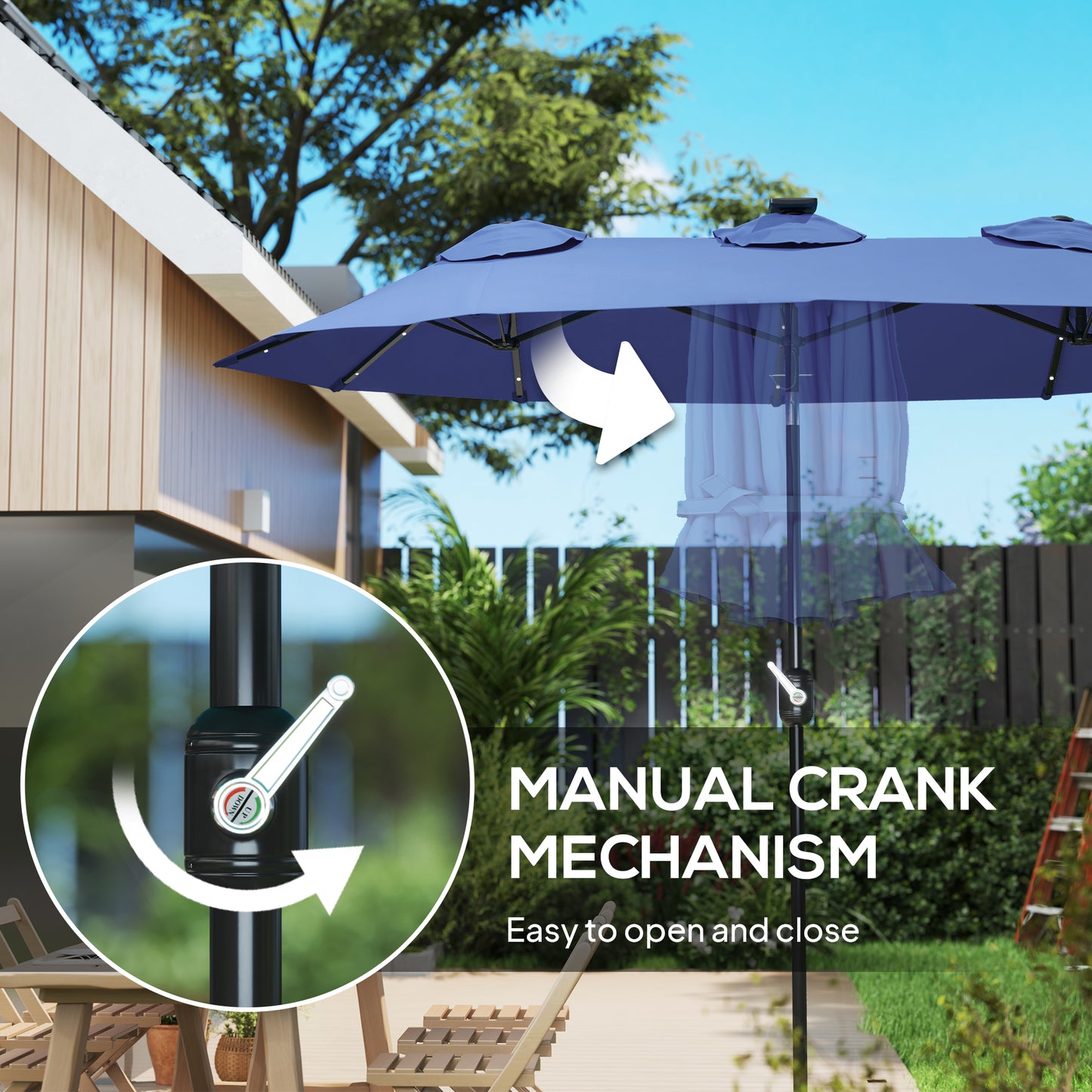 Double-Sided Patio Umbrella with Solar Lights - Navy Blue